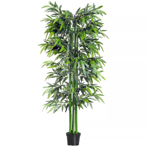Outsunny Kunstig Bambusplante 180 cm med Potte, Naturtro Indendørs Plante, Grøn