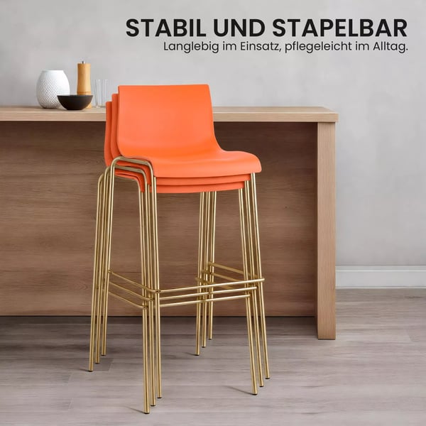 Set med 2 Hover Barstolar, Plast, 4-bens, Guld