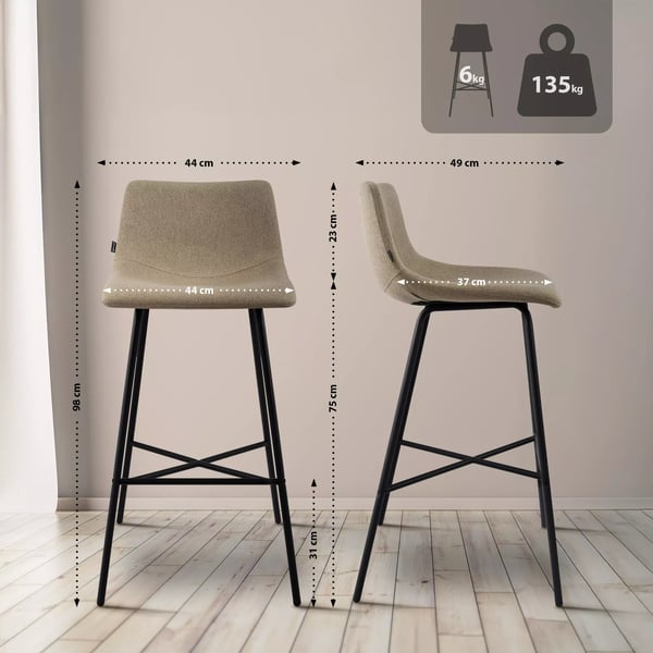 Altona Taupe stof barstol med metalramme