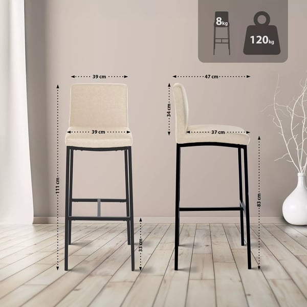 Freeport Cremefarvet Stof Barstol med Mat Sort Metalramme - Elegant, Komfortabel Køkken- og Hjemmebar Møbel