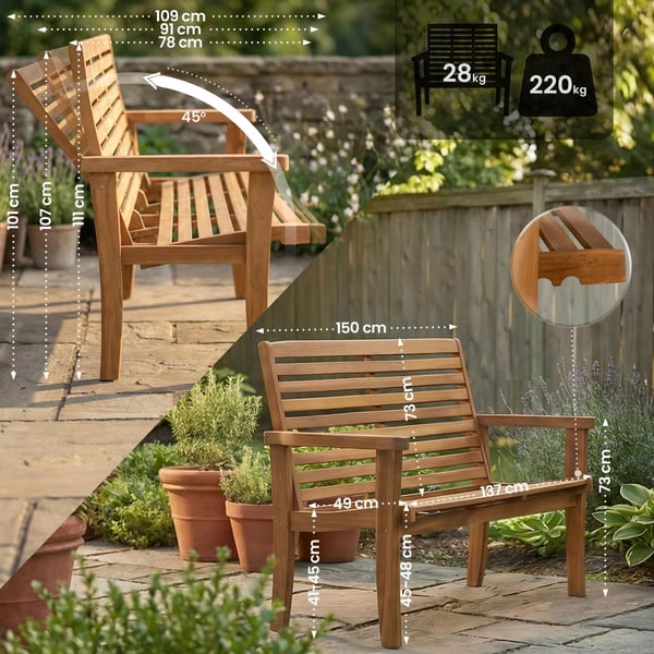 Nicosia liggende teakbænk 150 cm