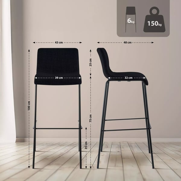Hoover baarijakkara, musta kangasistuin, metallirunko, 76cm istuinkorkeus