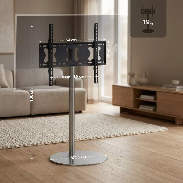 Moderne TV-bord i metal, rustfrit stålfinish, kompatibel med 55-75 tommer TV, nem montering