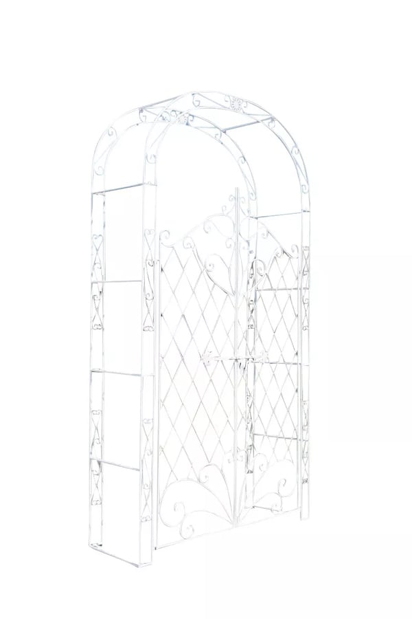 Melissa rosbåge med grind - Antikvit metallträdgårdsspaljé för klätterväxter, 220x120x40 cm