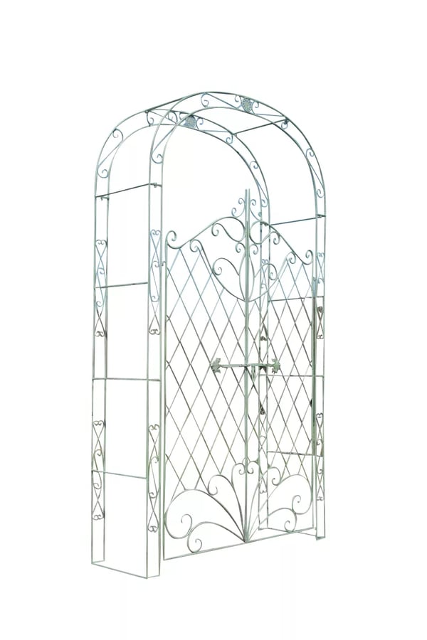 Melissa Antikgrön Metallrosbåge med Dubbla Grindar - 220cm Höjd, 120cm Bredd