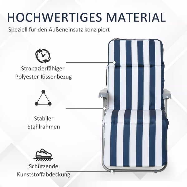 Outsunny 2 x Klapstole havestol solvogn armlæn sammenklappelig 5 positioner hynde blå 60 x 75 x 102 cm