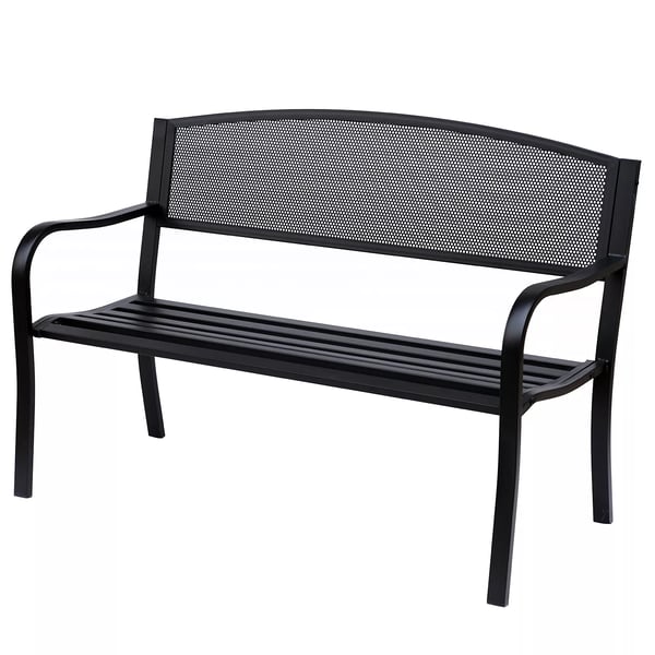 Outsunny trädgårdsbänk, parkbänk, 2-sits, trädgård, stål, svart, B127 x D60 x H87 cm