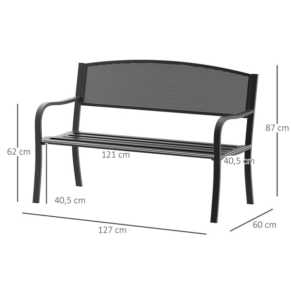 Outsunny puutarhapenkki, 2-istuttava puistopenkki, teräs, musta, L127 x S60 x K87cm