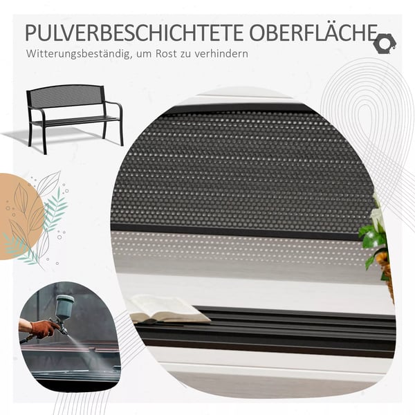 Outsunny puutarhapenkki, 2-istuttava puistopenkki, teräs, musta, L127 x S60 x K87cm