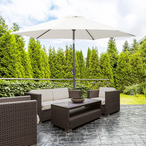 Outsunny knækbar parasol, haveparasol, markedsparasol med håndsving, aluminium, 180g/m² polyester, beige, Ø2,6 x 2,35 m