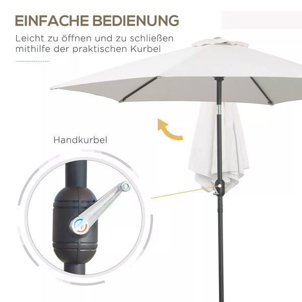 Outsunny knækbar parasol, haveparasol, markedsparasol med håndsving, aluminium, 180g/m² polyester, beige, Ø2,6 x 2,35 m