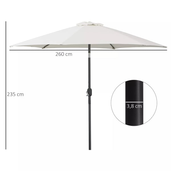 Outsunny knækbar parasol, haveparasol, markedsparasol med håndsving, aluminium, 180g/m² polyester, beige, Ø2,6 x 2,35 m