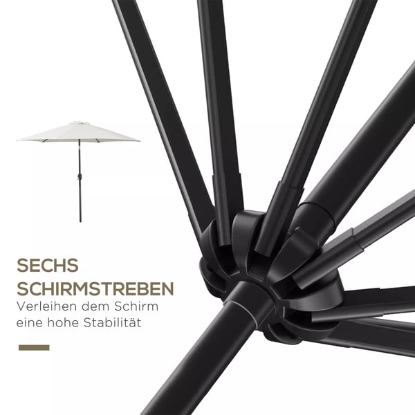 Outsunny knækbar parasol, haveparasol, markedsparasol med håndsving, aluminium, 180g/m² polyester, beige, Ø2,6 x 2,35 m