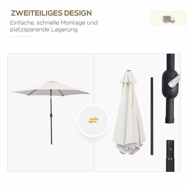 Outsunny knækbar parasol, haveparasol, markedsparasol med håndsving, aluminium, 180g/m² polyester, beige, Ø2,6 x 2,35 m