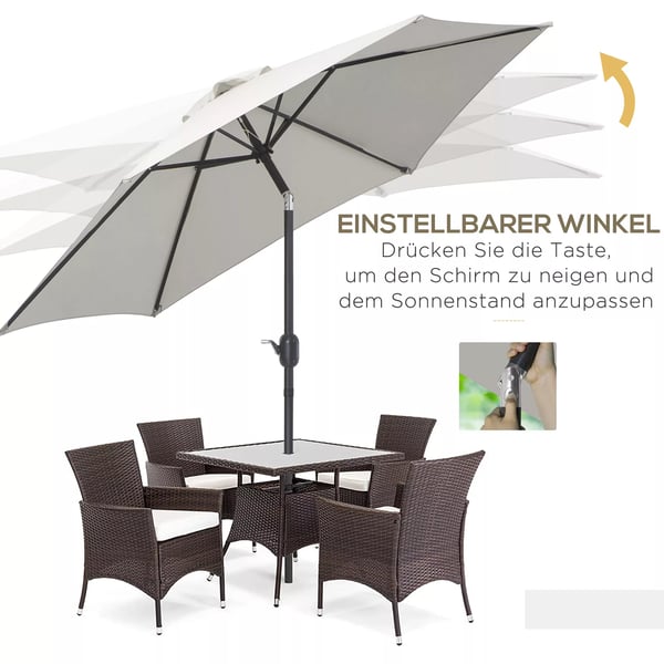 Outsunny knækbar parasol, haveparasol, markedsparasol med håndsving, aluminium, 180g/m² polyester, beige, Ø2,6 x 2,35 m