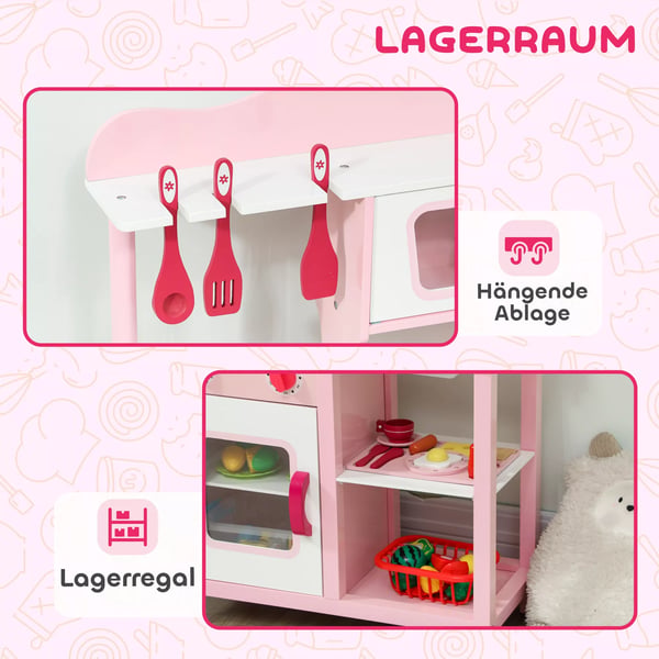 AIYAPLAY Lasten leikkikeittiö Puutarvikkeet Vaaleanpunainen Puinen MDF