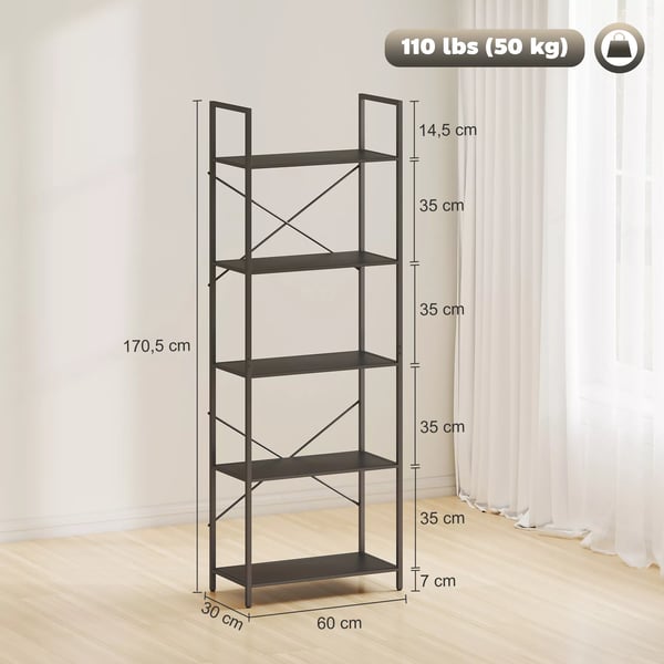HOMCOM Reol m. 5 Niveauer – Sort Metal – 60x30x170,5 cm