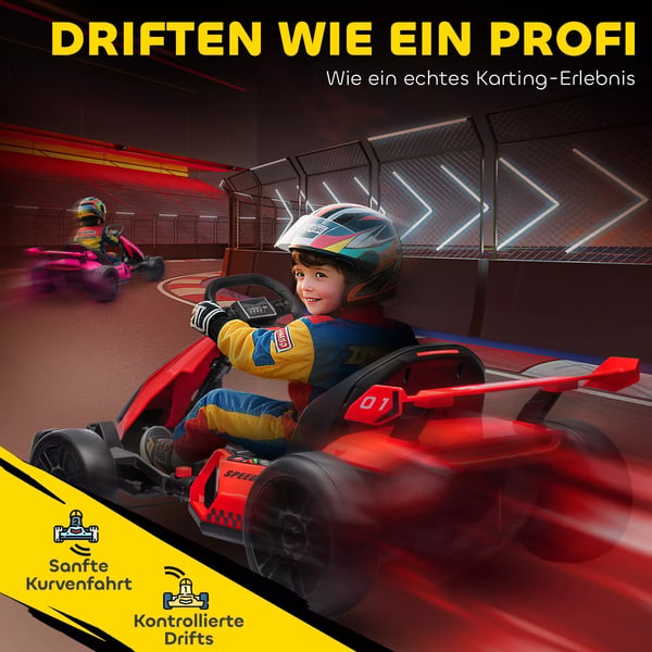 Elektrisk Gokart til Børn 24V-50kg, Rød/Sort - 6-12 År