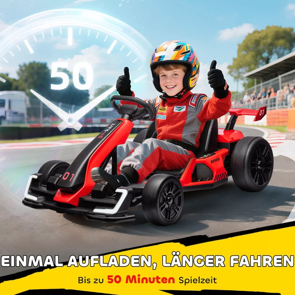 Elektrisk Gokart til Børn 24V-50kg, Rød/Sort - 6-12 År