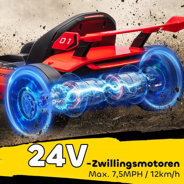 Elektrisk Gokart til Børn 24V-50kg, Rød/Sort - 6-12 År