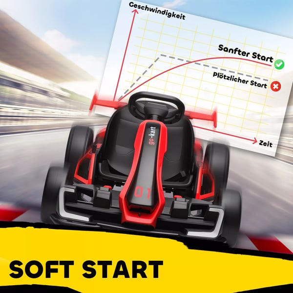 Elektrisk Gokart til Børn 24V-50kg, Rød/Sort - 6-12 År
