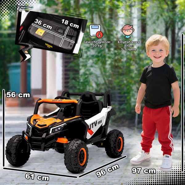 AIYAPLAY 12V Elbil til børn - Orange (Fjernbetjent, Musik, LED, USB)