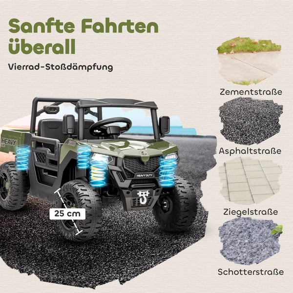 Elektrisk køretøj, 2 motorer, bagagerum, UTV-design, musikfunktion, grøn