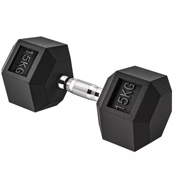 HOMCOM Hexagonal Hantel i Gjutjärn & Gummi, Svart Metall 15 KG
