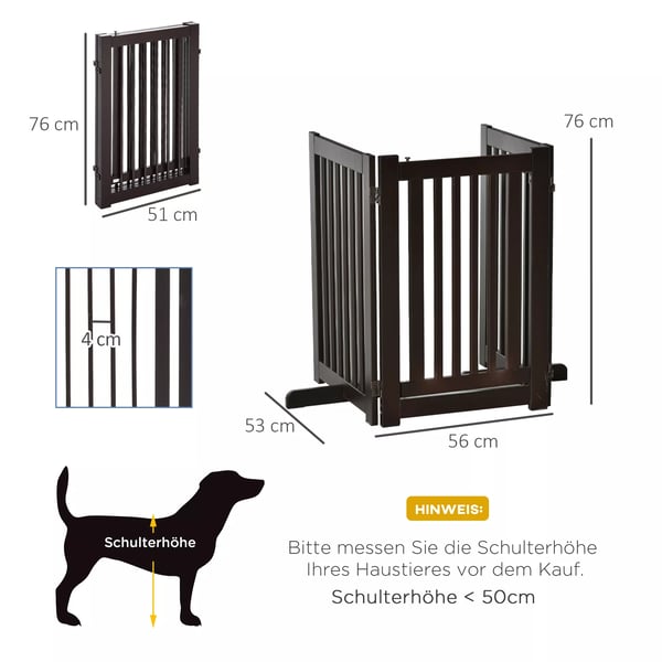 PawHut Fritstående Hundegitter i MDF, Mørkebrunt - Justerbart og Sammenfoldeligt