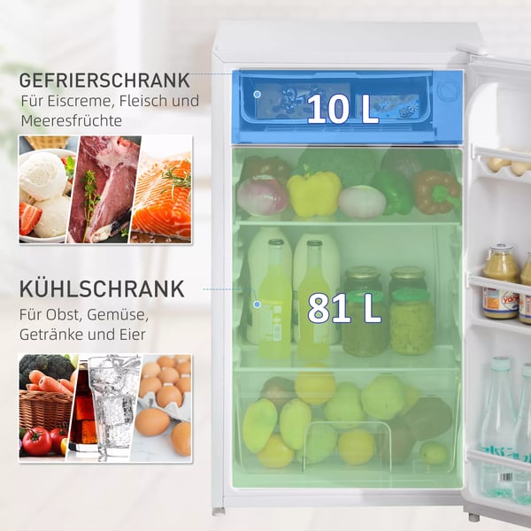 Kylskp Mini, 91L, Frys, Justerbar Hylla, Tyst, Kompakt, Stl/Plast, Vit