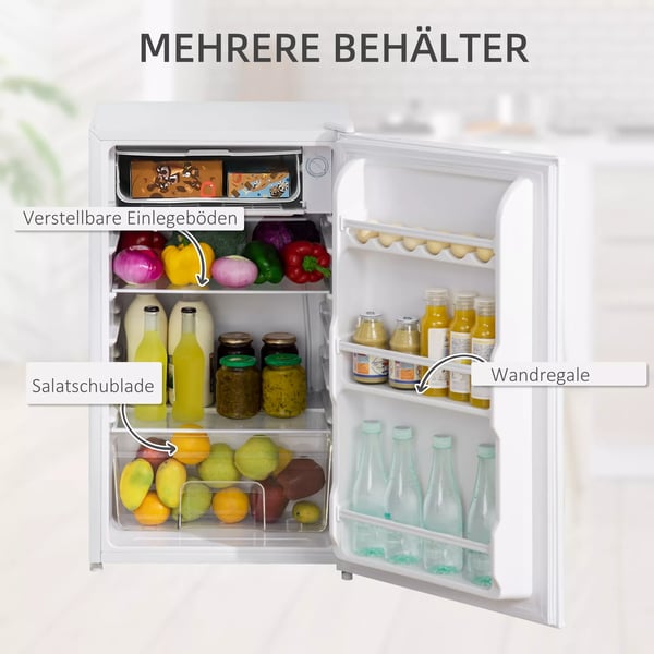 Kylskp Mini, 91L, Frys, Justerbar Hylla, Tyst, Kompakt, Stl/Plast, Vit