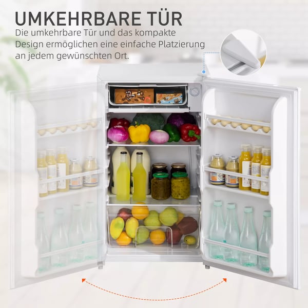 Kylskp Mini, 91L, Frys, Justerbar Hylla, Tyst, Kompakt, Stl/Plast, Vit