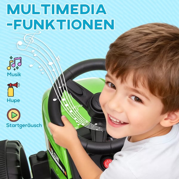 HOMCOM lasten sähkötraktori perävaunulla, vihreä, 12V
