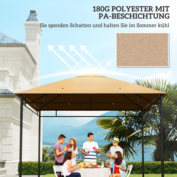 Outsunny pavillontag, erstatningstag til pavillon, pavillonovertræk, solbeskyttelse polyester, beige, 2,98 x 2,95 m
