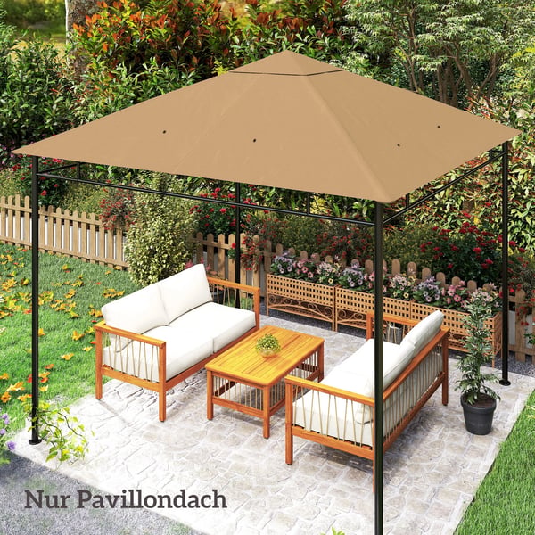 Outsunny pavillontag, erstatningstag til pavillon, pavillonovertræk, solbeskyttelse polyester, beige, 2,98 x 2,95 m