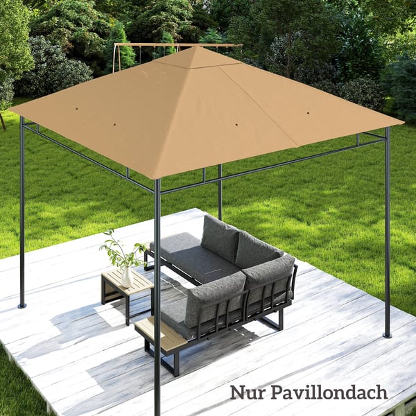 Outsunny pavillontag, erstatningstag til pavillon, pavillonovertræk, solbeskyttelse polyester, beige, 2,98 x 2,95 m
