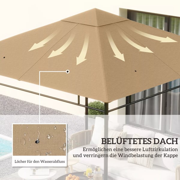 Outsunny pavillontag, erstatningstag til pavillon, pavillonovertræk, solbeskyttelse polyester, beige, 2,98 x 2,95 m