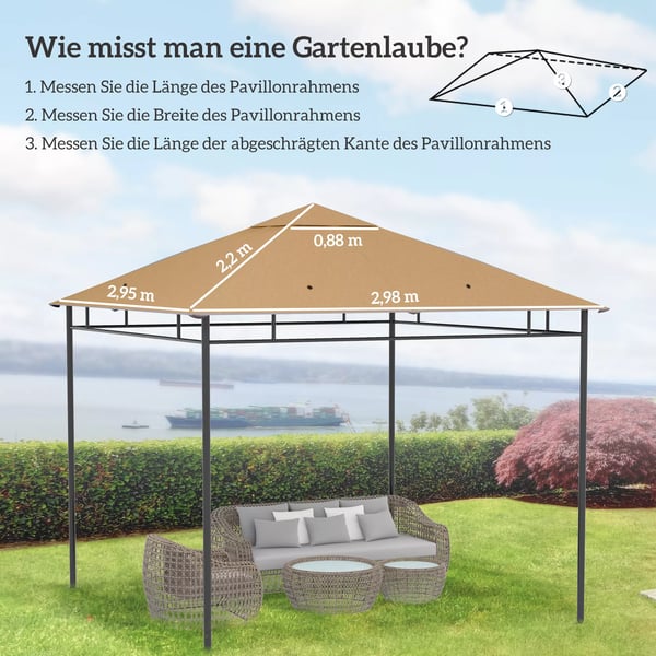 Outsunny pavillontag, erstatningstag til pavillon, pavillonovertræk, solbeskyttelse polyester, beige, 2,98 x 2,95 m