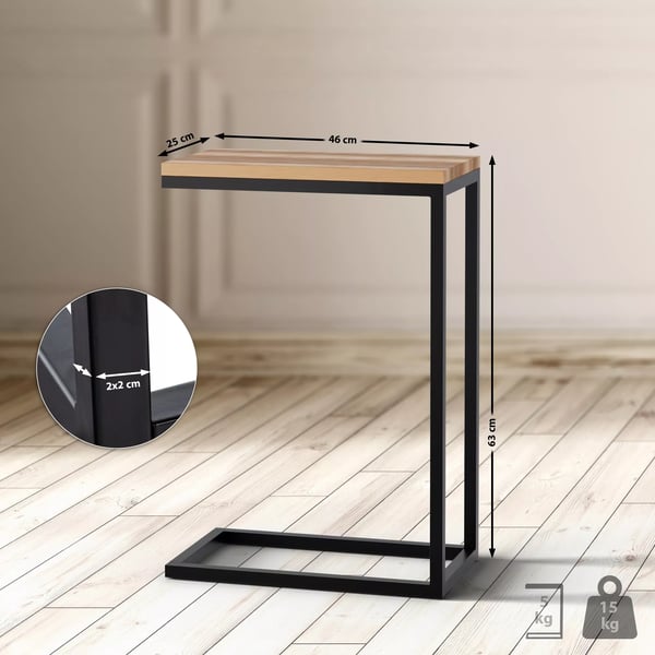 Manteo egetræssidebord med matsort metalramme 46x25x63 cm