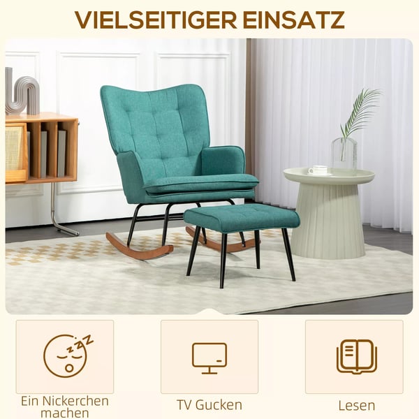HOMCOM Gyngestol med Skammel, Mørkegrøn Polyester/Skum, op til 130 kg