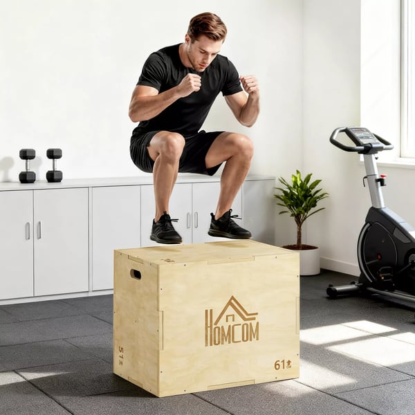 3-in-1 Plyo-laatikko Puinen Plyometrinen Hyppyboksi 3 Hyppykorkeudella ja Kahvoilla 61 x 51 x 76 cm Luonnonpuu