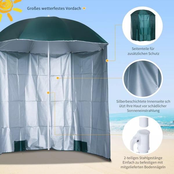 Outsunny strandparasol sidevæg polyester mørkegrøn 2,2xH2,2m