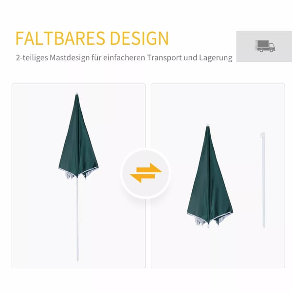 Outsunny strandparasol sidevæg polyester mørkegrøn 2,2xH2,2m