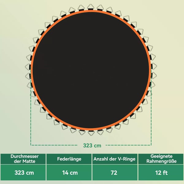 Soozier trampolinspringmåtte, Ø323 cm, orange, 120 kg max belastning, til 3,66 m trampolin inkl. fjederinstallationsværktøj