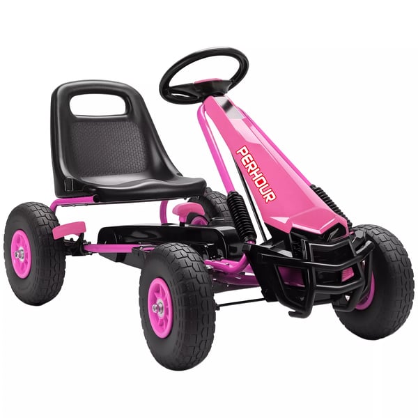 AIYAPLAY Pedal Gokart til Børn - Lyserød Plastik/Stål - Justerbar, EVA-hjul, Bremse - 3-8 år