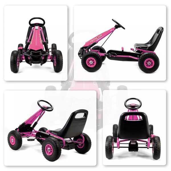 AIYAPLAY Pedal Gokart til Børn - Lyserød Plastik/Stål - Justerbar, EVA-hjul, Bremse - 3-8 år
