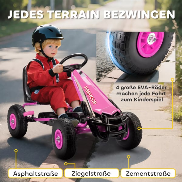 AIYAPLAY Pedal Gokart til Børn - Lyserød Plastik/Stål - Justerbar, EVA-hjul, Bremse - 3-8 år