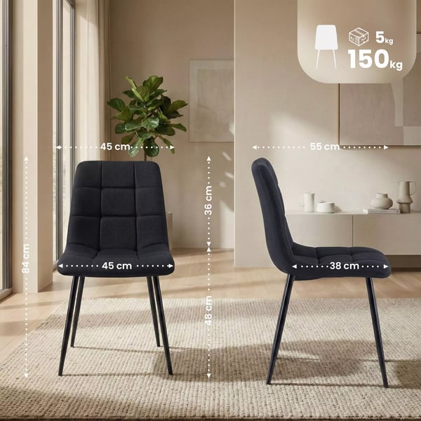 Antibes stofspisebordsstol med matsort metalstel, sort