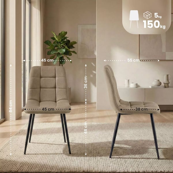 Antibes spisebordsstol i taupe stof med matsort metalstel