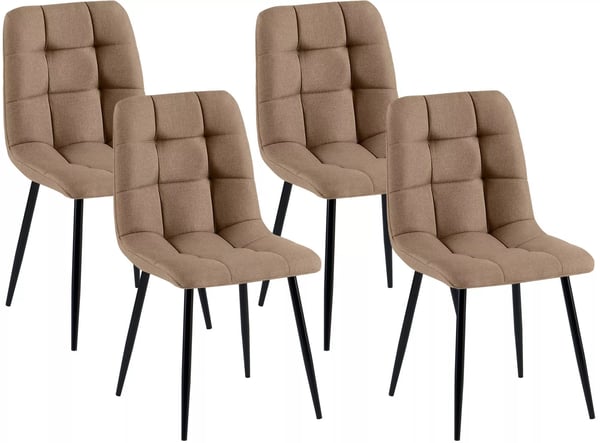 Sæt med 4 Antibes stofspisebordsstole, taupe, matsorte metalben